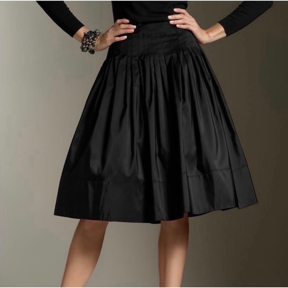 J.Crew Black 100% Silk Pleated A-Line Midi Skirt Size 12 CN365